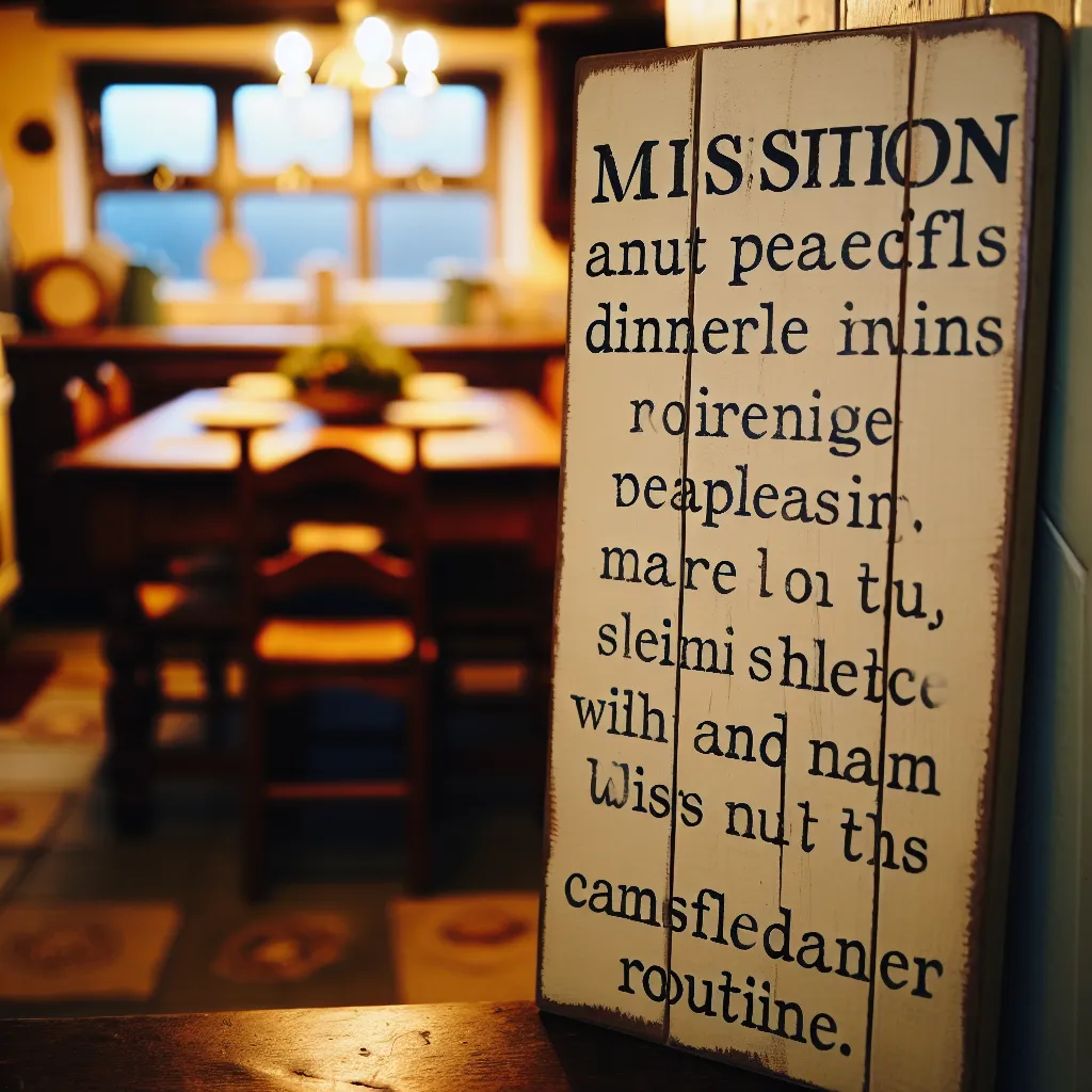 Mission statement on rustic wooden sign